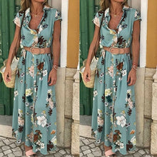 Load image into Gallery viewer, Women Floral Boho Long Dress Short Sleeve High Waist Elegant Ladies Holiday Summer Beach Casual Sundress