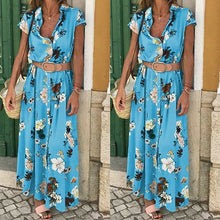Load image into Gallery viewer, Women Floral Boho Long Dress Short Sleeve High Waist Elegant Ladies Holiday Summer Beach Casual Sundress