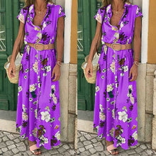 Load image into Gallery viewer, Women Floral Boho Long Dress Short Sleeve High Waist Elegant Ladies Holiday Summer Beach Casual Sundress